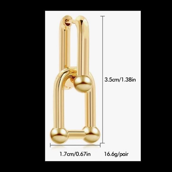 Chunky Gold Ball U Shape, Paperclip Earrings - Picture 4 of 5